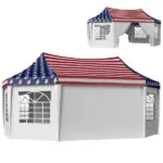 22.3 x 16.4 ft Heavy Duty Party Tent, Outdoor Canopy Tent with 2 Doors and 6 Windows, American Flag