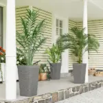 Outsunny 22.8 Inch Set of 3 Outdoor Planters with Stone Finish and Wheels, Stackable Tapered Planters with Drainage Hole, Gray - Image 2