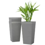 Outsunny 22.8 Inch Set of 3 Outdoor Planters with Stone Finish and Wheels, Stackable Tapered Planters with Drainage Hole, Gray - Image 11