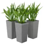 Outsunny 22.8 Inch Set of 3 Outdoor Planters with Stone Finish and Wheels, Stackable Tapered Planters with Drainage Hole, Gray