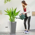 Outsunny 22.8 Inch Set of 3 Outdoor Planters with Stone Finish and Wheels, Stackable Tapered Planters with Drainage Hole, Gray - Image 3
