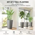 Outsunny 22.8 Inch Set of 3 Outdoor Planters with Stone Finish and Wheels, Stackable Tapered Planters with Drainage Hole, Gray - Image 4