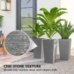 Outsunny 22.8 Inch Set of 3 Outdoor Planters with Stone Finish and Wheels, Stackable Tapered Planters with Drainage Hole, Gray - Image 5