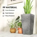 Outsunny 22.8 Inch Set of 3 Outdoor Planters with Stone Finish and Wheels, Stackable Tapered Planters with Drainage Hole, Gray - Image 6
