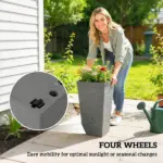 Outsunny 22.8 Inch Set of 3 Outdoor Planters with Stone Finish and Wheels, Stackable Tapered Planters with Drainage Hole, Gray - Image 7