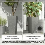 Outsunny 22.8 Inch Set of 3 Outdoor Planters with Stone Finish and Wheels, Stackable Tapered Planters with Drainage Hole, Gray - Image 8