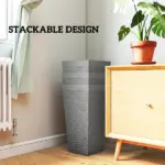 Outsunny 22.8 Inch Set of 3 Outdoor Planters with Stone Finish and Wheels, Stackable Tapered Planters with Drainage Hole, Gray - Image 9
