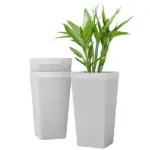22.8 Inch Set of 3 Outdoor Planters with Stone Finish and Wheels, Stackable Tapered Planters with Drainage Hole, White - Image 11