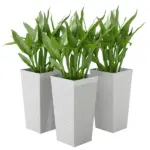 22.8 Inch Set of 3 Outdoor Planters with Stone Finish and Wheels, Stackable Tapered Planters with Drainage Hole, White
