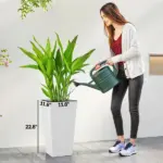 22.8 Inch Set of 3 Outdoor Planters with Stone Finish and Wheels, Stackable Tapered Planters with Drainage Hole, White - Image 3