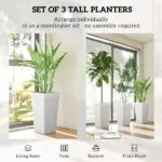 22.8 Inch Set of 3 Outdoor Planters with Stone Finish and Wheels, Stackable Tapered Planters with Drainage Hole, White - Image 4