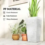 22.8 Inch Set of 3 Outdoor Planters with Stone Finish and Wheels, Stackable Tapered Planters with Drainage Hole, White - Image 6