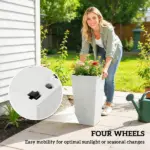 22.8 Inch Set of 3 Outdoor Planters with Stone Finish and Wheels, Stackable Tapered Planters with Drainage Hole, White - Image 7
