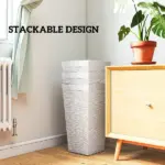 22.8 Inch Set of 3 Outdoor Planters with Stone Finish and Wheels, Stackable Tapered Planters with Drainage Hole, White - Image 9