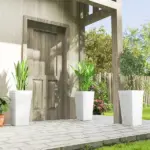 22.8 Inch Set of 3 Outdoor Planters with Stone Finish and Wheels, Stackable Tapered Planters with Drainage Hole, White - Image 10