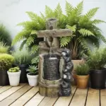 Outsunny 22.8 Inch Water Fountain, 3-Tier Resin Bears on Log Outdoor Waterfall Fountain with LED Lights, Pump - Image 2