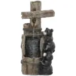Outsunny 22.8 Inch Water Fountain, 3-Tier Resin Bears on Log Outdoor Waterfall Fountain with LED Lights, Pump