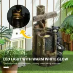 Outsunny 22.8 Inch Water Fountain, 3-Tier Resin Bears on Log Outdoor Waterfall Fountain with LED Lights, Pump - Image 4