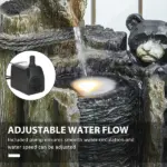 Outsunny 22.8 Inch Water Fountain, 3-Tier Resin Bears on Log Outdoor Waterfall Fountain with LED Lights, Pump - Image 5