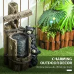 Outsunny 22.8 Inch Water Fountain, 3-Tier Resin Bears on Log Outdoor Waterfall Fountain with LED Lights, Pump - Image 6
