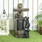 Outsunny 22.8 Inch Water Fountain, 3-Tier Resin Bears on Log Outdoor Waterfall Fountain with LED Lights, Pump - Image 10