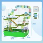 PawHut 23 Inch 5-Tier Hamster Cage with Wheel and Water Bottle, Green - Image 3