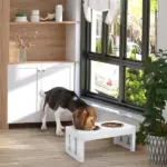 23" Dog Bone Wooden Elevated Dog Bowl Feeding Station, White - Image 2