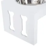 23" Dog Bone Wooden Elevated Dog Bowl Feeding Station, White - Image 8