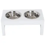 23" Dog Bone Wooden Elevated Dog Bowl Feeding Station, White - Image 9
