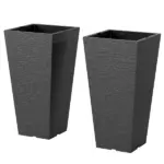 23 Inch Tall Planters for Outdoor Plants, Set of 2 Plastic Flower Pots, for Front Door Patio Garden Use, Black - Image 11