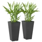 23 Inch Tall Planters for Outdoor Plants, Set of 2 Plastic Flower Pots, for Front Door Patio Garden Use, Black