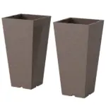 23 Inch Tall Planters for Outdoor Plants, Set of 2 Plastic Flower Pots, for Front Door Patio Garden Use, Brown - Image 11