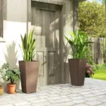 23 Inch Tall Planters for Outdoor Plants, Set of 2 Plastic Flower Pots, for Front Door Patio Garden Use, Brown - Image 10