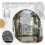 Outsunny 23.25" W x 80" H Metal Garden Arbor Archway for 2 People with Relaxing Bench and Delicate Scrollwork for Weddings and Various Climbing Plant - Image 4