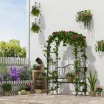 Outsunny 23.25" W x 80" H Metal Garden Arbor Archway for 2 People with Relaxing Bench and Delicate Scrollwork for Weddings and Various Climbing Plant - Image 7
