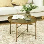 HOMCOM 24" Round Cafe Table, Gold Hammered Tray Top with Metal Frame, Living Room Center Table - Image 2
