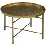 HOMCOM 24" Round Cafe Table, Gold Hammered Tray Top with Metal Frame, Living Room Center Table - Image 11