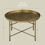 HOMCOM 24" Round Cafe Table, Gold Hammered Tray Top with Metal Frame, Living Room Center Table - Image 3