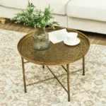 HOMCOM 24" Round Cafe Table, Gold Hammered Tray Top with Metal Frame, Living Room Center Table - Image 6
