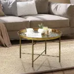 HOMCOM 24" Round Cafe Table, Gold Hammered Tray Top with Metal Frame, Living Room Center Table - Image 10