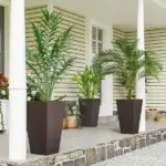 Outsunny 24 Inch Tall Plastic Planters Set of 3 with Drainage Holes Brown - Image 2