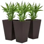 Outsunny 24 Inch Tall Plastic Planters Set of 3 with Drainage Holes Brown - Image 11
