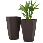 Outsunny 24 Inch Tall Plastic Planters Set of 3 with Drainage Holes Brown