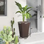 Outsunny 24 Inch Tall Plastic Planters Set of 3 with Drainage Holes Brown - Image 3