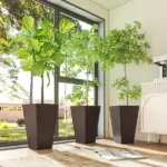 Outsunny 24 Inch Tall Plastic Planters Set of 3 with Drainage Holes Brown - Image 8