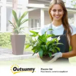 Outsunny 24 Inch Tall Plastic Planters Set of 3 with Drainage Holes Brown - Image 9