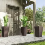 Outsunny 24 Inch Tall Plastic Planters Set of 3 with Drainage Holes Brown - Image 10