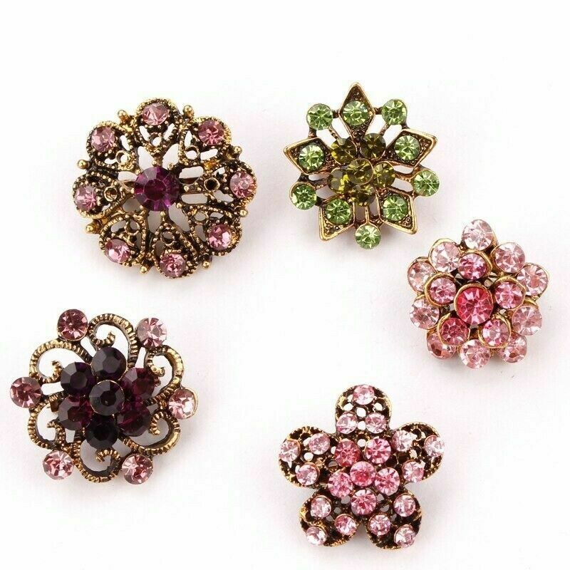 24 Piece Vintage Style Rhinestone Crystal Brooch Pin Set for DIY Bouquets