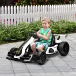 Aosom 24V 7.5 MPH Kids Go Kart Electric Drift Kart with Adjustable Seat, Children Playing Pedal Kart Toy, Slow Start, White - Image 2