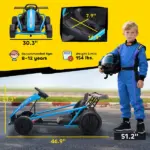 Qaba 24V 7AH Kids Electric Go Kart, 8.1 MPH Battery Powered Drift Kart with Dual Motors, Soft Start for 8-12 Years, Blue - Image 3